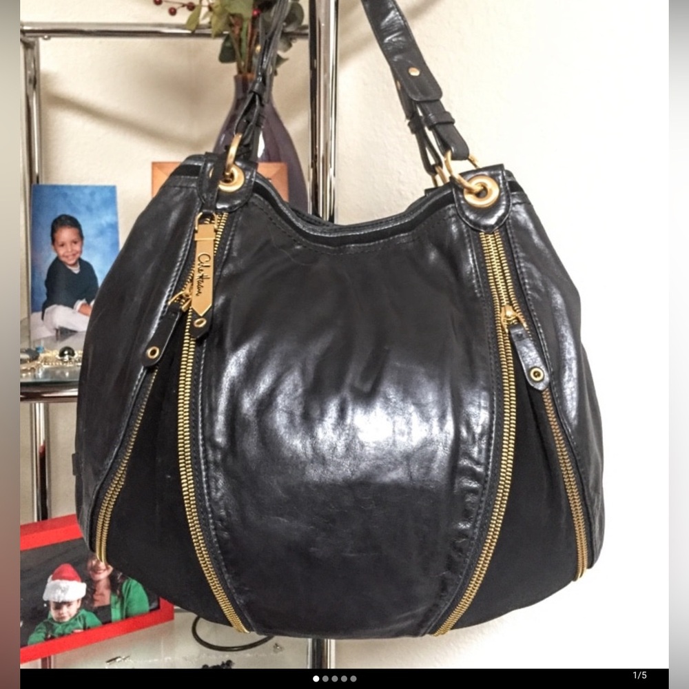 **FINAL**GORGEOUS $550 NWOT Cole Haan Suede & Leather Shoulder Bag Black L/XL